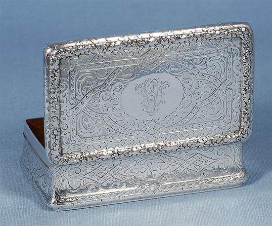 A large Victorian silver table snuff box, by Thomas Johnson I, Length128mm, Weight: 10oz/312grms.